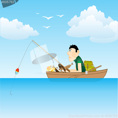 Image of Sea and fisherman in boat goes fishing