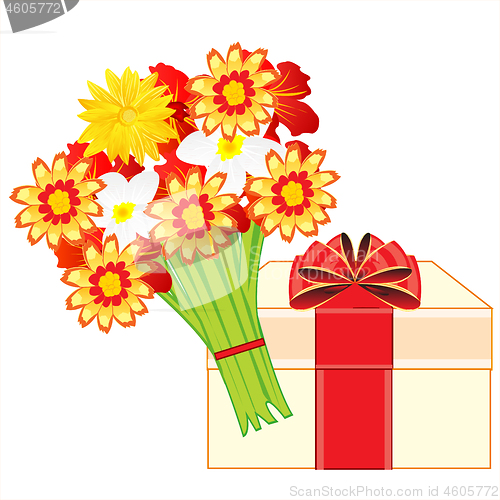 Image of Box with gift and bouquet beautiful flower