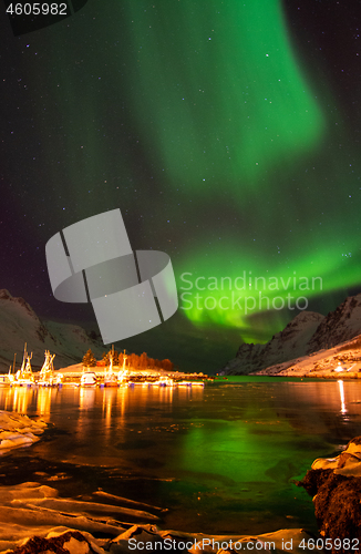 Image of Aurora Borealis, Harbour Ersfjordbotn, Norway