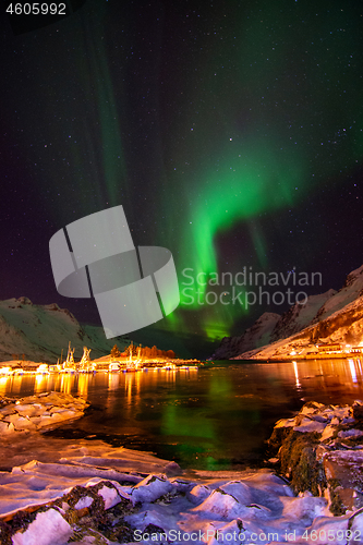 Image of Aurora Borealis, Harbour Ersfjordbotn, Norway