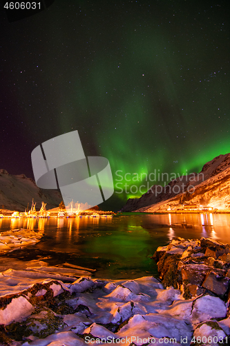 Image of Aurora Borealis, Harbour Ersfjordbotn, Norway