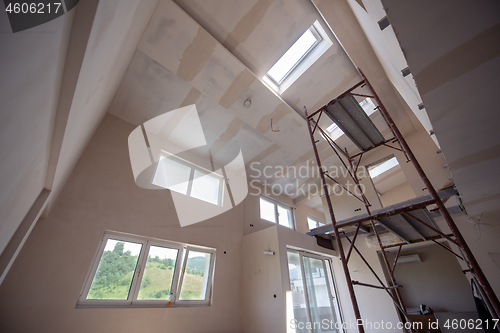 Image of interior of construction site with scaffolding