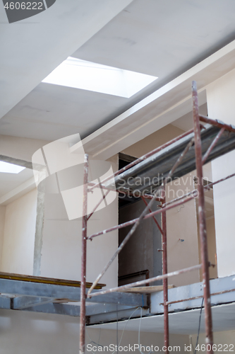 Image of interior of construction site with scaffolding