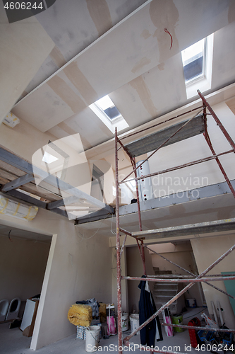 Image of interior of construction site with scaffolding