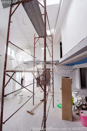 Image of interior of construction site with scaffolding