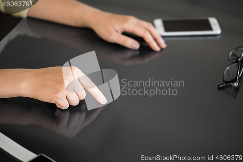 Image of close up of woman using black interactive panel