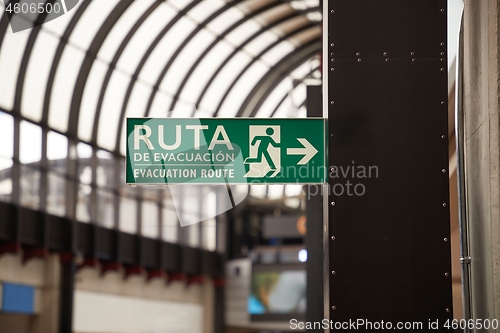 Image of Emergency exit evacuation route sign