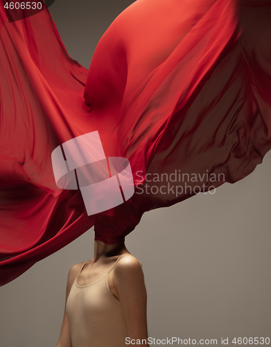 Image of Young graceful tender ballerina on grey studio background