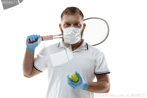 Image of Sportsman in protective mask, coronavirus illustration concept