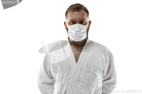 Image of Sportsman in protective mask, coronavirus illustration concept