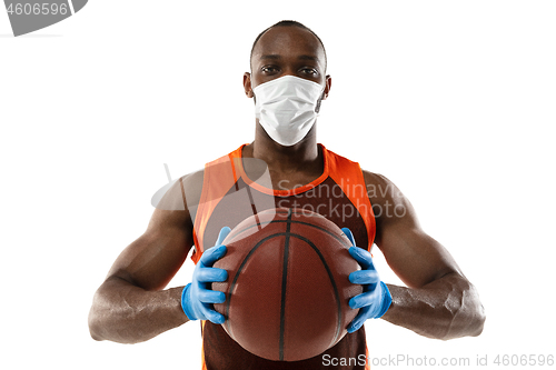 Image of Sportsman in protective mask, coronavirus illustration concept