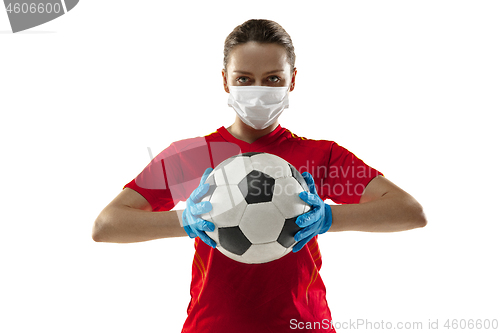 Image of Sportswoman in protective mask, coronavirus illustration concept