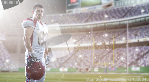 Image of American Football Player isolated on big modern stadium field