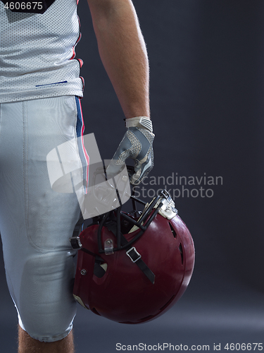 Image of closeup American Football Player isolated on gray