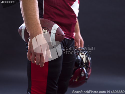 Image of closeup American Football Player isolated on gray