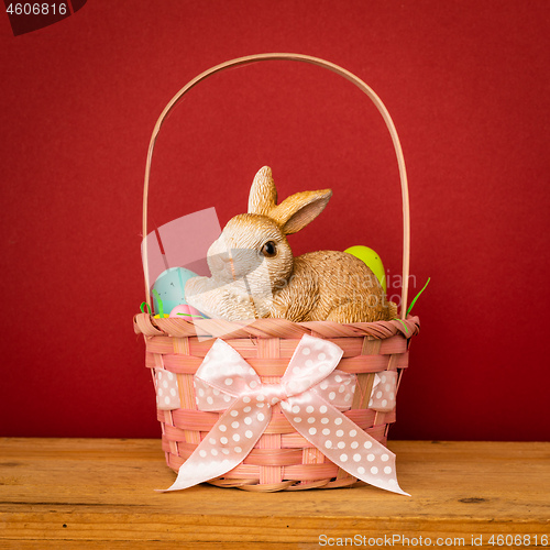 Image of sweet easter bunny figure in a basket