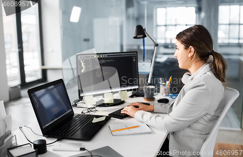 Image of businesswoman with computer working at office