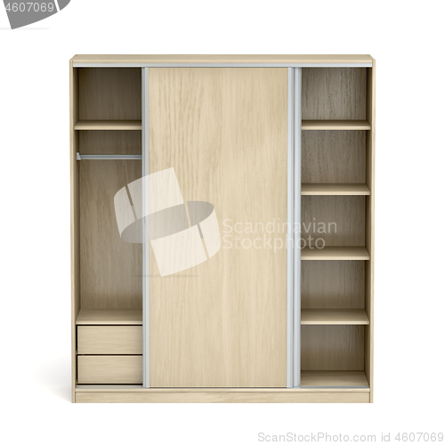 Image of Empty wood wardrobe with sliding doors