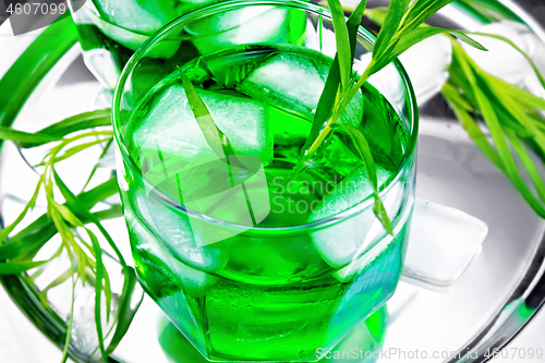 Image of Lemonade Tarragon with ice in two glasses on tray