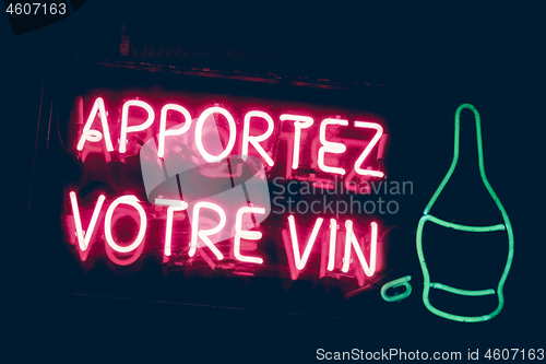 Image of Bring your own wine neon sign in French