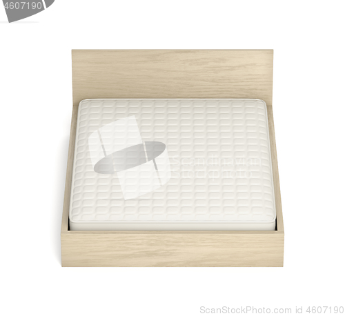 Image of Wooden bed with memory foam mattress