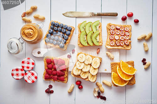 Image of Assortment of healthy fresh breakfast toasts