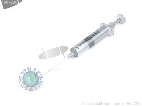 Image of Concept illustration with virus and syringe