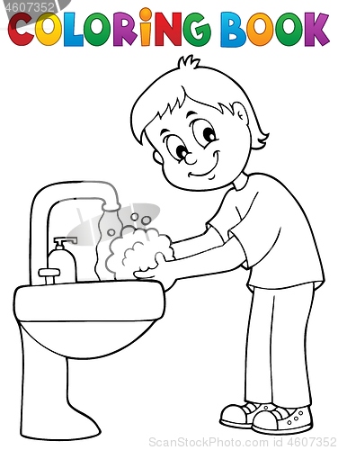 Image of Coloring book boy washing hands theme 1
