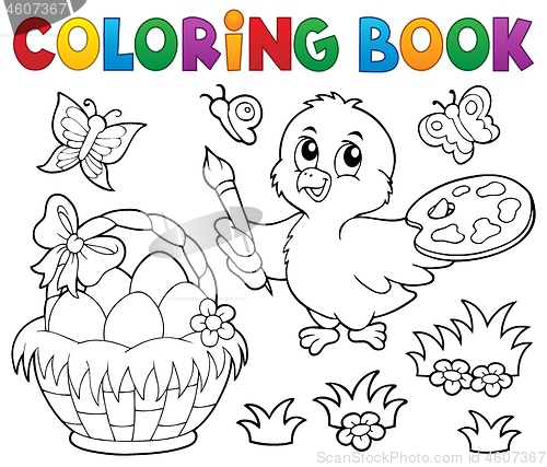 Image of Coloring book Easter theme with chicken