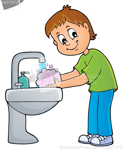 Image of Boy washing hands theme 1