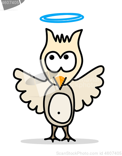 Image of comic character small owl with blue halo