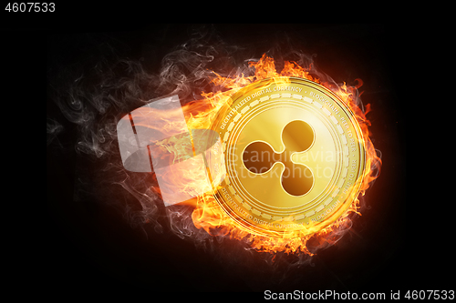 Image of Golden Ripple coin flying in fire flame.