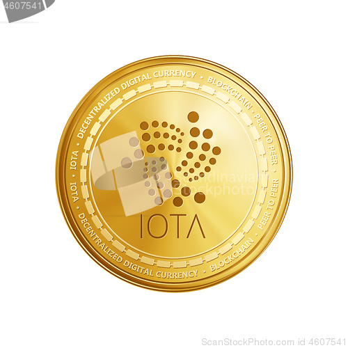 Image of Golden IOTA blockchain coin symbol.