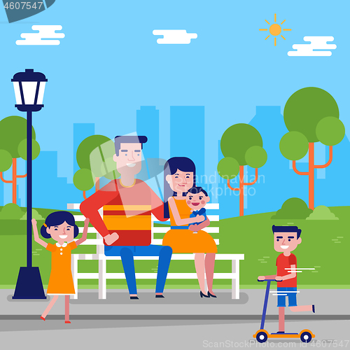 Image of Caucasian white family with children in the park.