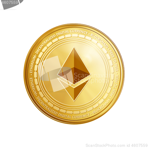 Image of Golden ethereum blockchain coin symbol.