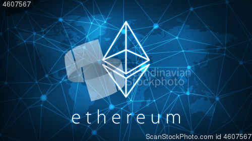 Image of Ethereum symbol on futuristic hud banner.