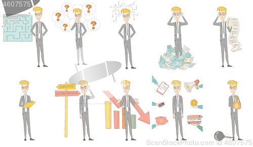 Image of Caucasian businessman vector illustrations set.