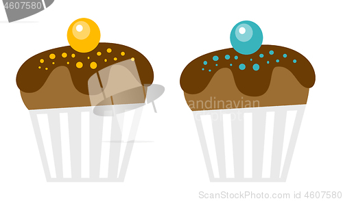 Image of Chocolate muffins vector cartoon illustration.