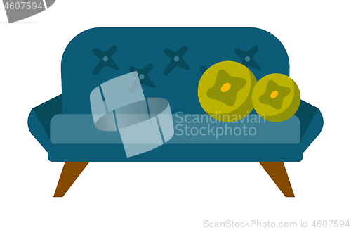 Image of Blue sofa with pillows vector cartoon illustration