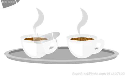 Image of Coffee cups on tray vector cartoon illustration.