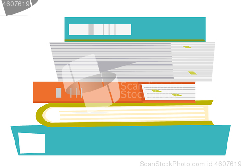 Image of Stack of papers and folders vector illustration.