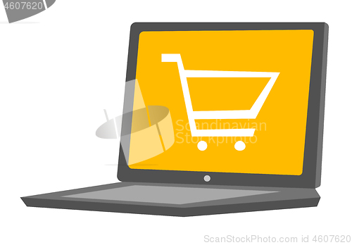 Image of Laptop with a shopping cart vector illustration.