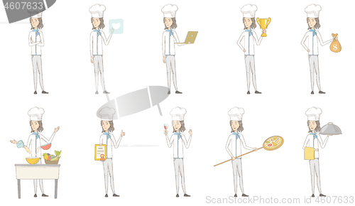 Image of Young caucasian chef vector illustrations set.