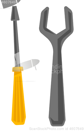 Image of Wrench and screwdriver vector cartoon illustration