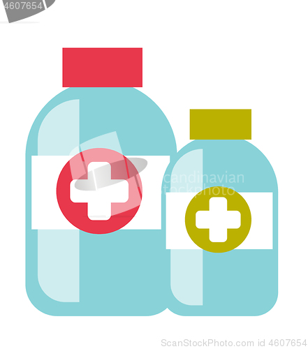 Image of Bottles with tablets vector cartoon illustration.