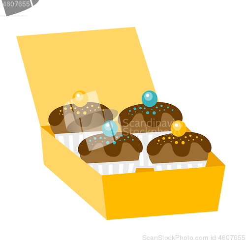 Image of Cupcakes in a delivery box vector illustration.