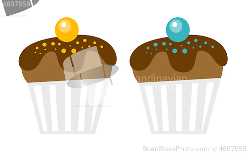 Image of Chocolate muffins vector cartoon illustration.