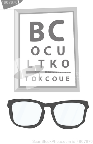 Image of Glasses and eye test chart vector illustration.