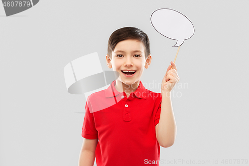 Image of smiling boy in red t-shirt with speech bubble