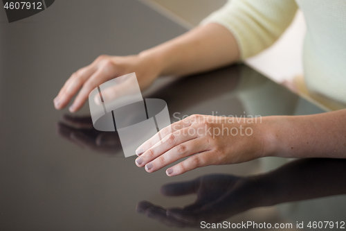 Image of close up of woman using black interactive panel